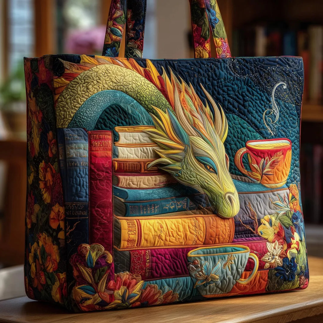 Sac artisanal - Dragon lecteur avec livres et tasses