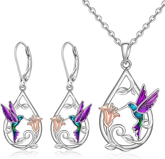 Magnifique Collier Colibri pour Femmes avec Boucles d'Oreilles Offertes