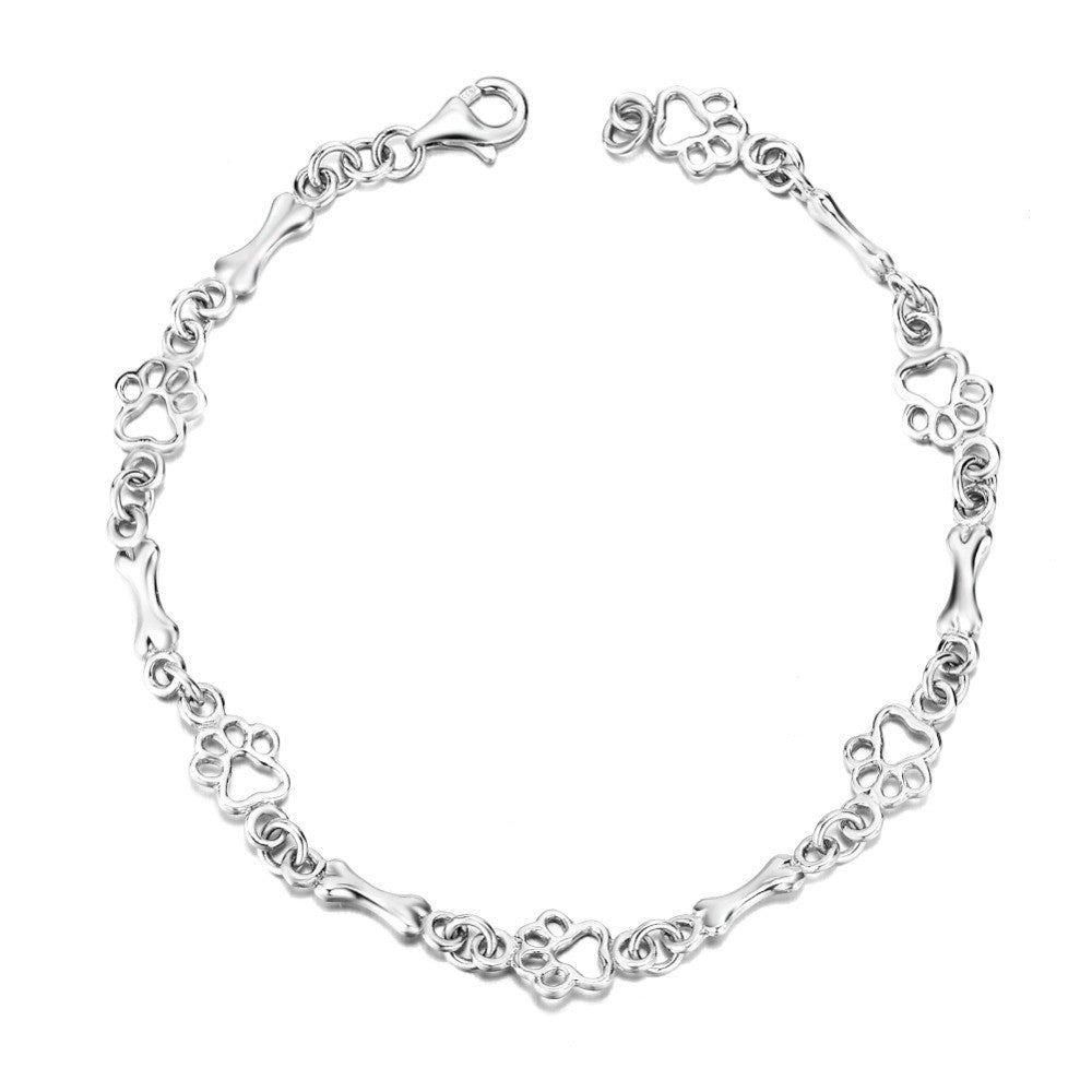 Bracelet Édition Limitée en Argent Pur avec Breloques Patte de Chien et Os