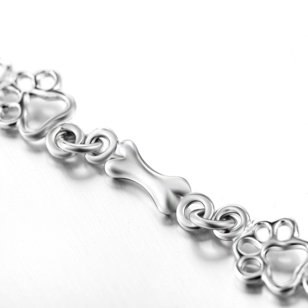 Bracelet Édition Limitée en Argent Pur avec Breloques Patte de Chien et Os