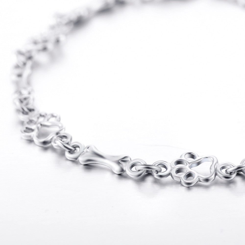 Bracelet Édition Limitée en Argent Pur avec Breloques Patte de Chien et Os