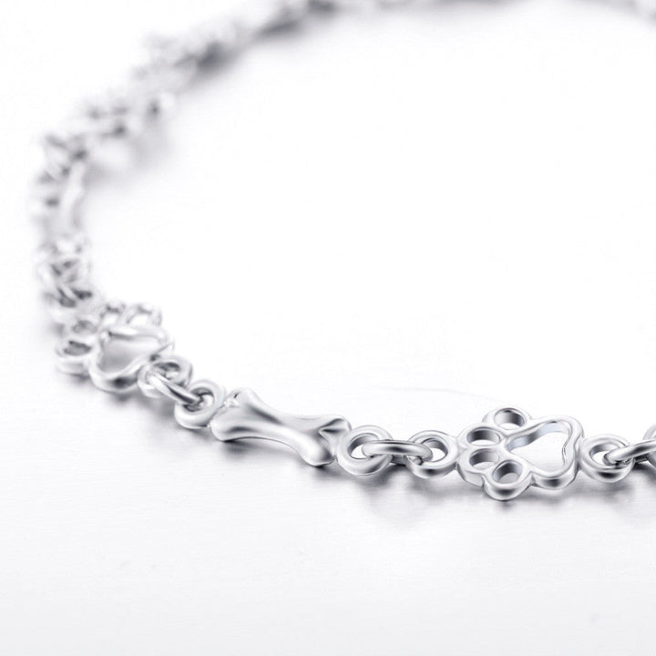 Bracelet Édition Limitée en Argent Pur avec Breloques Patte de Chien et Os