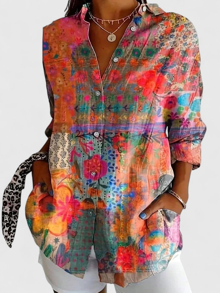 Monique | Blouse Vibrante Orange à Boutons
