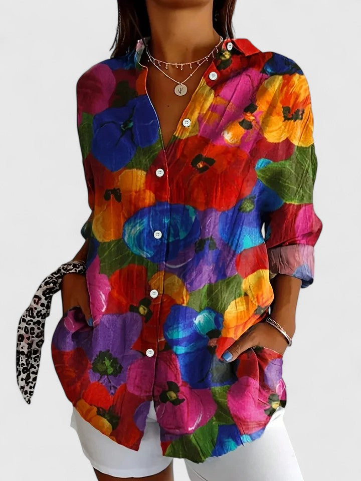 Renée | Blouse Printanière Verte à Boutons
