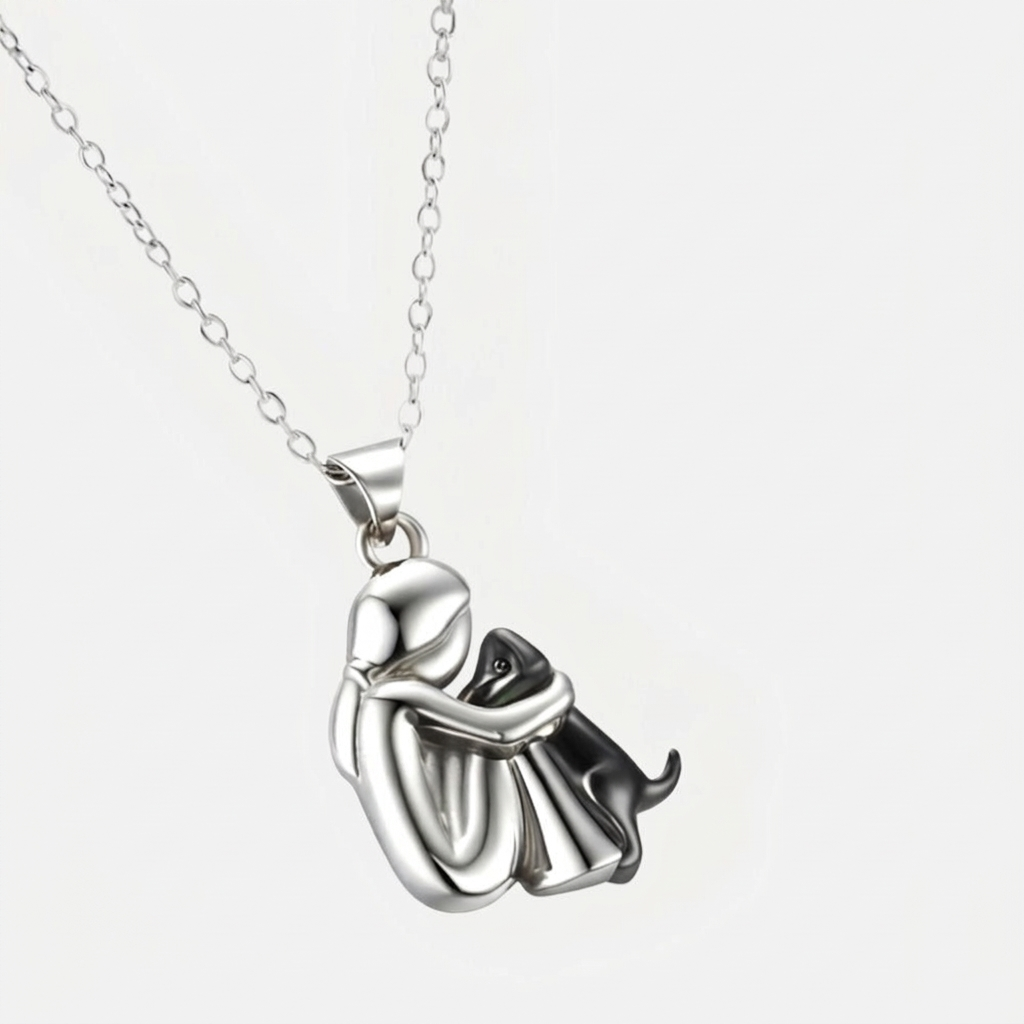Collier Pendentif Câlin de Chien avec Boucles d'Oreilles Offertes