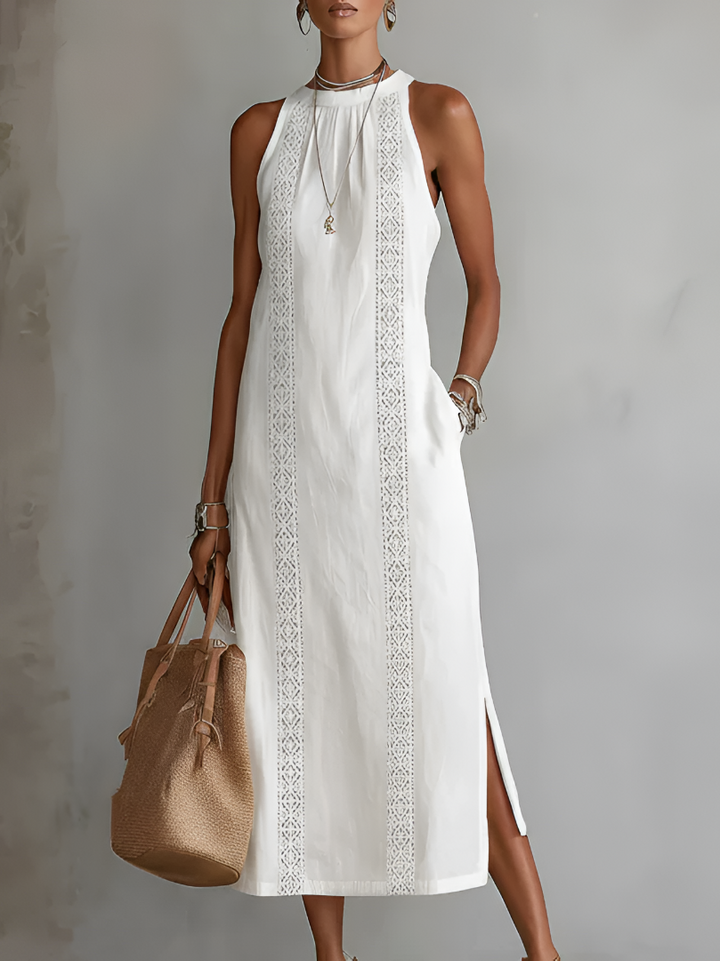 Jimena - Robe Midi en Lin avec Col Mao