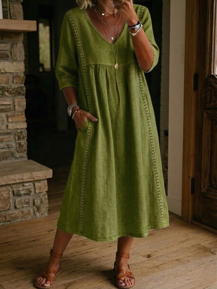Lila - Robe Midi en Lin et Coton avec Dentelle