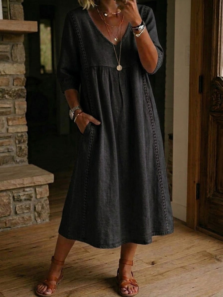 Lila - Robe Midi en Lin et Coton avec Dentelle